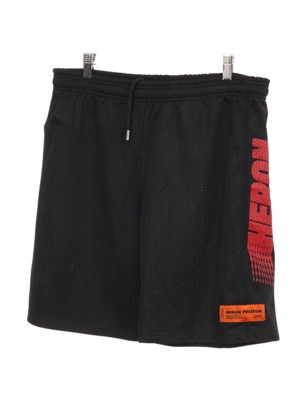 Heron Preston Mens Black Mesh Basket Racing Shorts Logo Basketball L MSRP $380